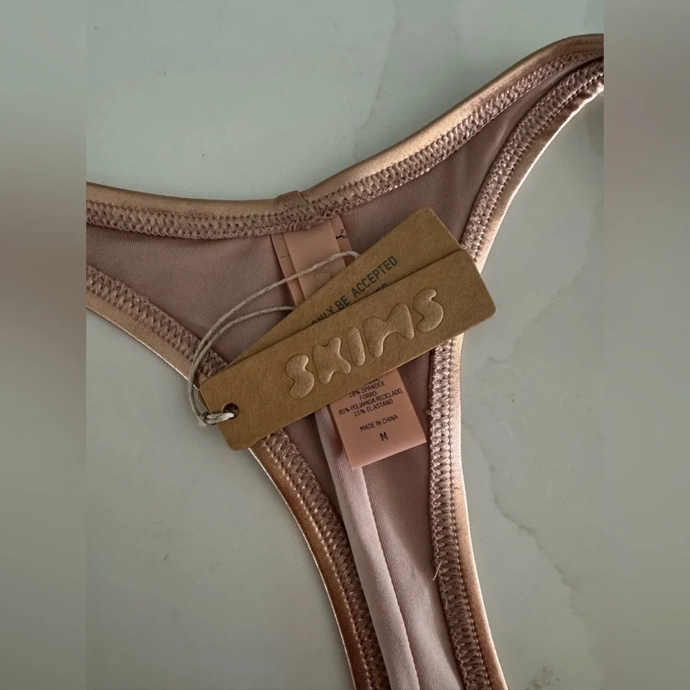 SKIMS Metallic Swim Cycle Suit in Champagne Sz M MSRP $128 NWT